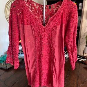 Elegant Red/Orange Lace Women's Top